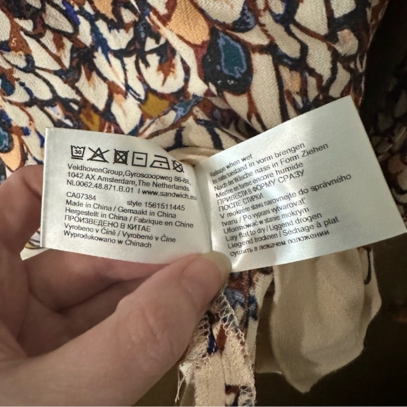 Sandwich Multicolour Feather Print Patterned Long Sleeved Blouse Top Sz L Boho - Picture 13 of 13